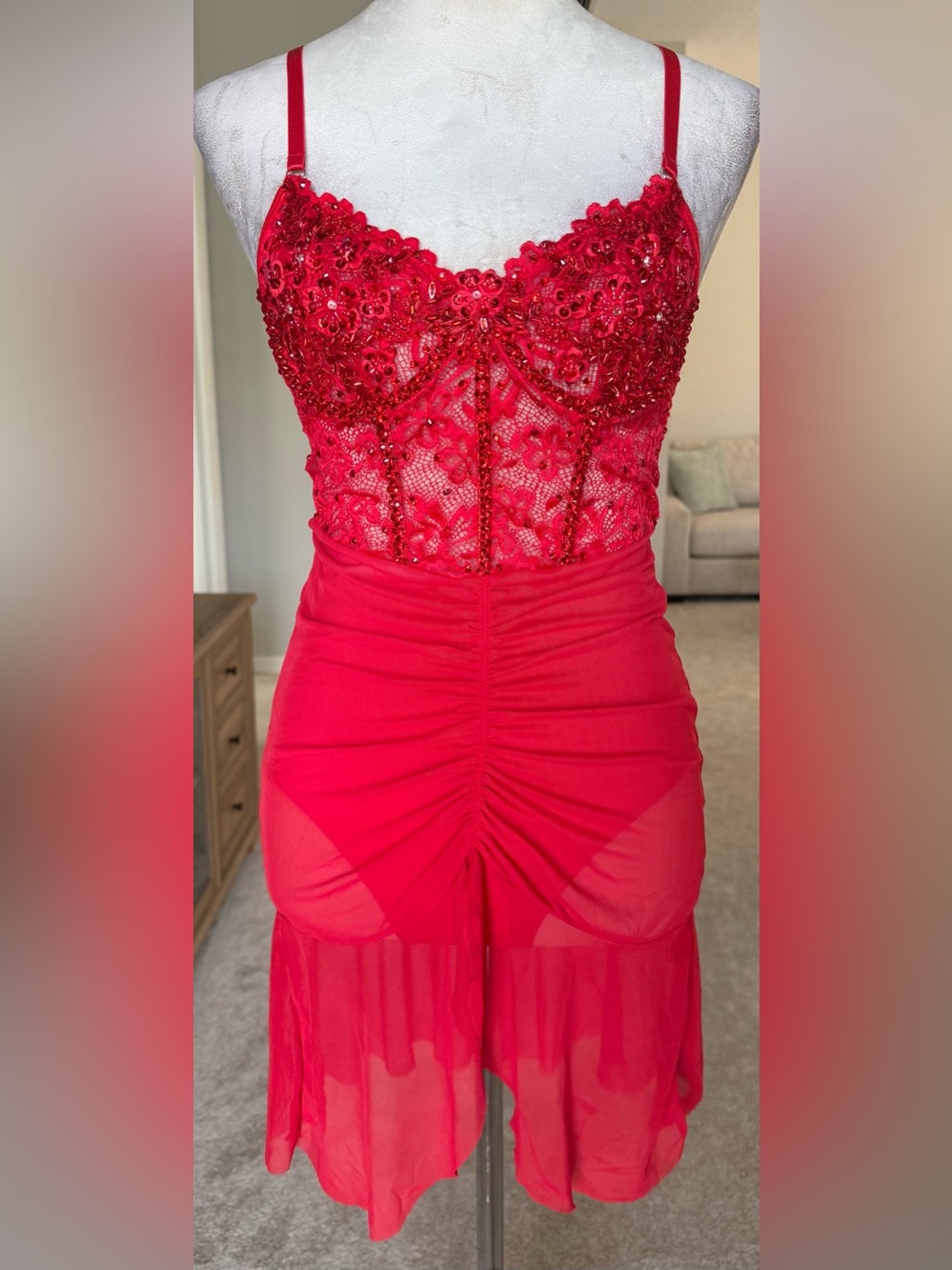Red Lace Slip Dress Dance Costume